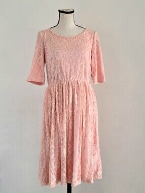 Mikarose Emmy Modest Floral Lace Midi Dress Pink Size Medium